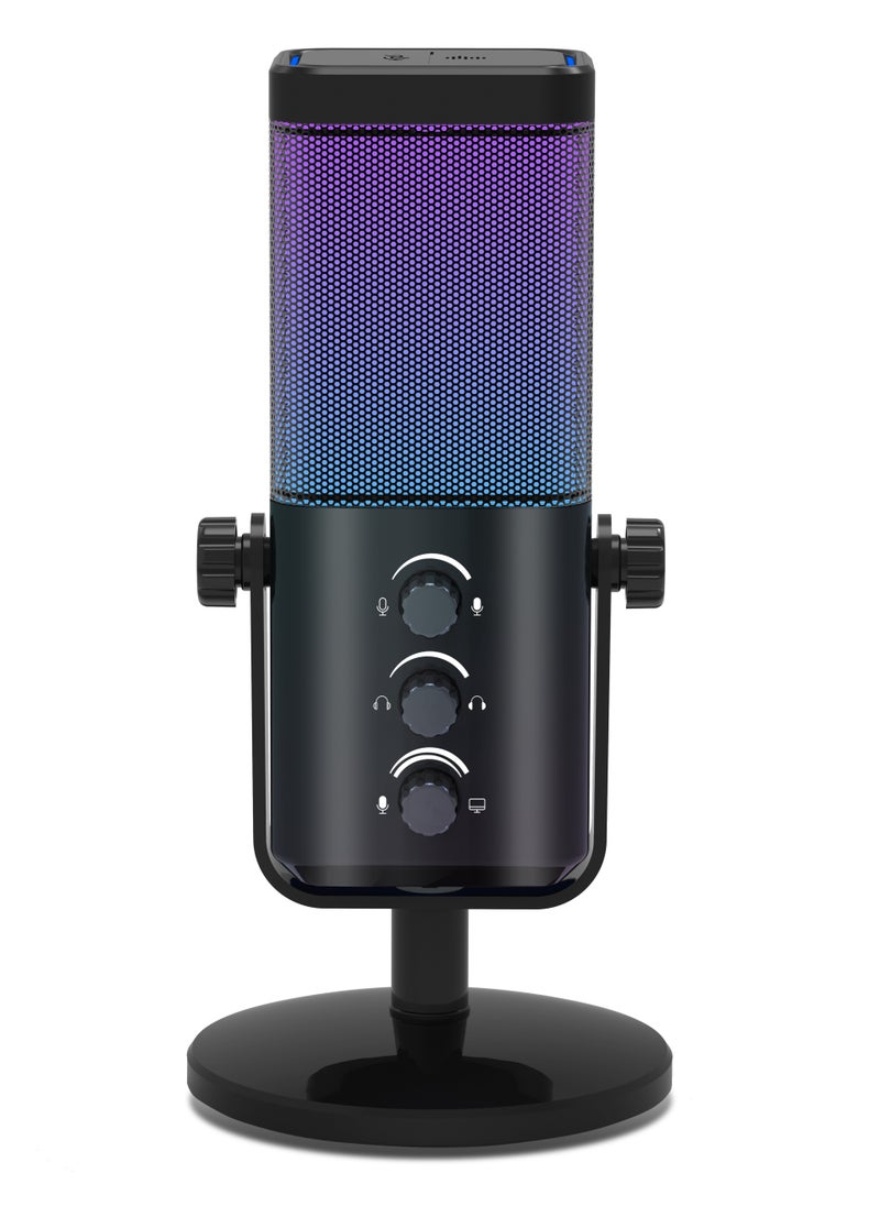 YU'S M7 Dynamic Microphone for Vlogging Recording - Gaming Streaming - RGB Light - USB - Mute Button, Headphone Jack, Desktop Stand for Vlogging Vlogging Youtube Black Omnidirectional  - Image 1