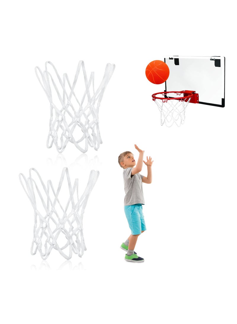 SYOSI 2 Pcs Mini Basketball Net Replacement, SYOSI Nylon Basketball Net, Sports Basketball Hoop Net Outdoor Indoor Anti Whip Basketball Net for Kids Activity Supplies, 8 Loops  - Image 1