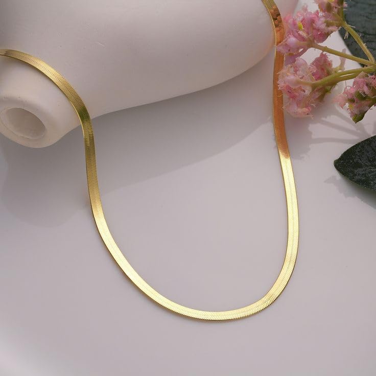 CHESKY Herringbone Gold Chain Necklace for Women, Dainty Gold Chain Necklace 14k Gold Plated 5MM Flat Snake Necklaces Thick Chunky Choker Necklaces for Women - Image 5
