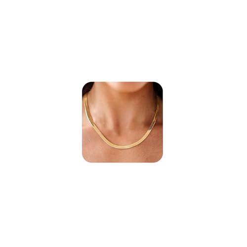 CHESKY Herringbone Gold Chain Necklace for Women, Dainty Gold Chain Necklace 14k Gold Plated 5MM Flat Snake Necklaces Thick Chunky Choker Necklaces for Women - Image 1