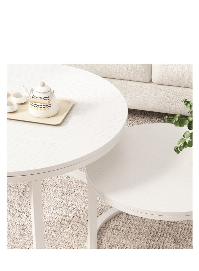 آسي بلاي طقم طاولات قهوة دائرية متداخلة عدد 2، تصميم عصري لغرفة المعيشة بسطح بنقشة خشبية وإطار معدني متين، موفر للمساحة - Image 5