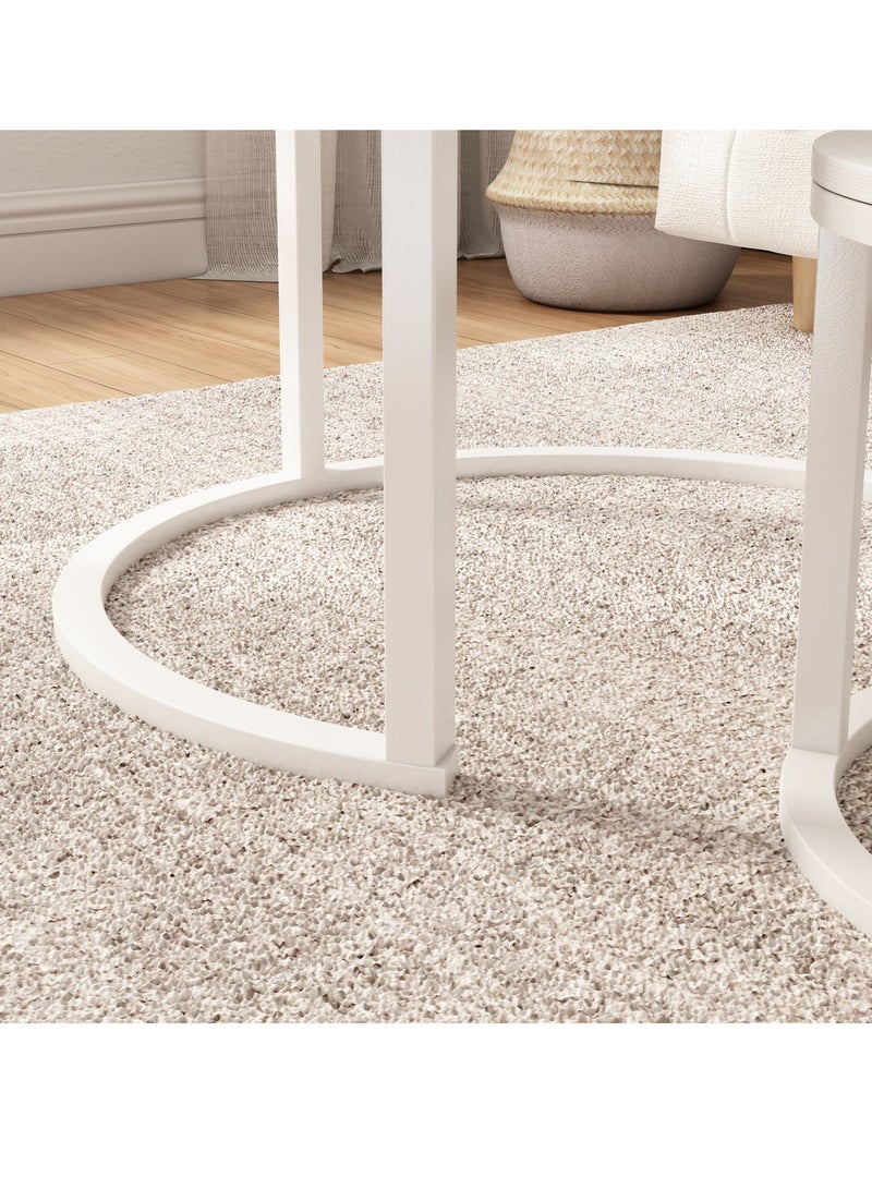 آسي بلاي طقم طاولات قهوة دائرية متداخلة عدد 2، تصميم عصري لغرفة المعيشة بسطح بنقشة خشبية وإطار معدني متين، موفر للمساحة - Image 4