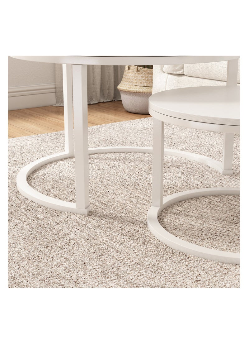 آسي بلاي طقم طاولات قهوة دائرية متداخلة عدد 2، تصميم عصري لغرفة المعيشة بسطح بنقشة خشبية وإطار معدني متين، موفر للمساحة - Image 2