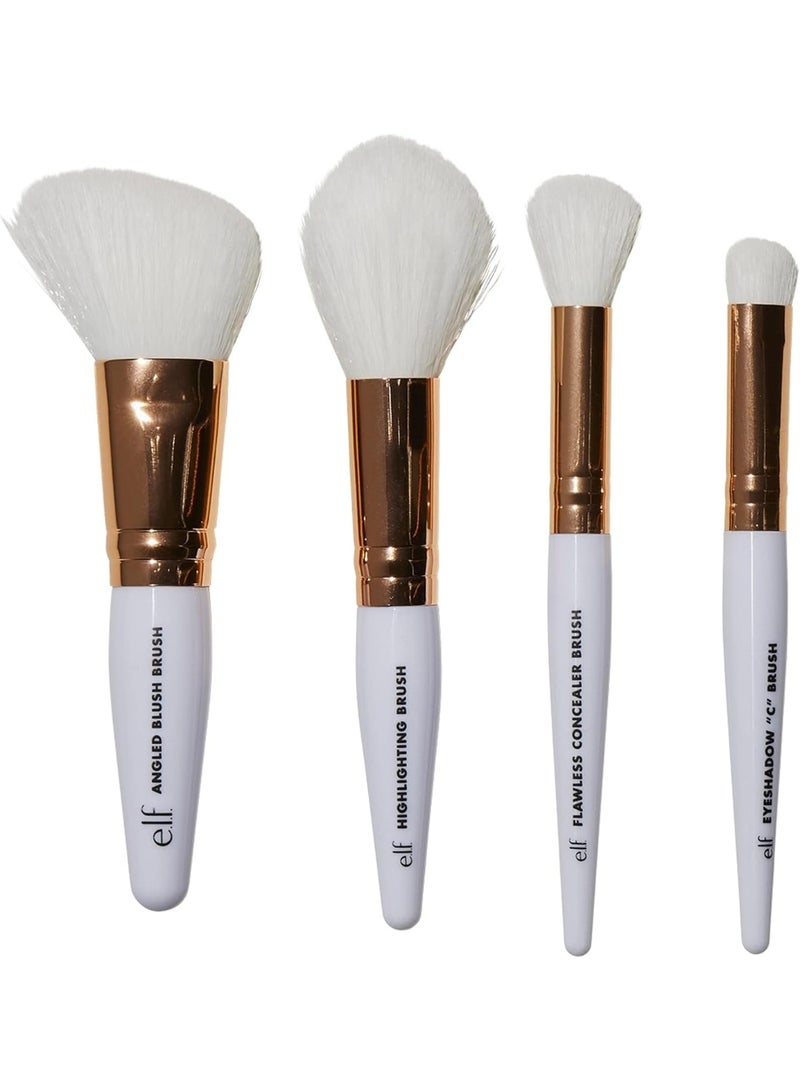 elf Rose Gold Travel Brush Kit, On The Go, Flawless, Versatile, Soft, Synethic, Conceals, Blends, Highlights, Shades, Contours, Sculpts, Defines, Includes Brushes For Concealer, 1 Oz, 4 Count - Image 1