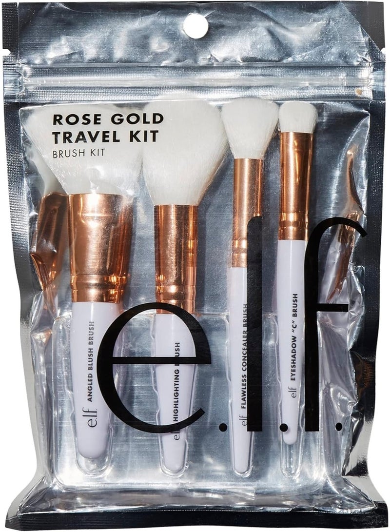 elf Rose Gold Travel Brush Kit, On The Go, Flawless, Versatile, Soft, Synethic, Conceals, Blends, Highlights, Shades, Contours, Sculpts, Defines, Includes Brushes For Concealer, 1 Oz, 4 Count - Image 2