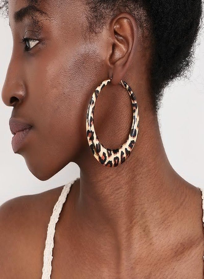WLL Leopard Print Earrings for Women Gold-Tone Leopard Hoop Earrings Large Gold-Tone Geometric Hoop Earrings Trendy 90s Outfits for Women Hip Hop Jewelry (A:circle) - Image 2
