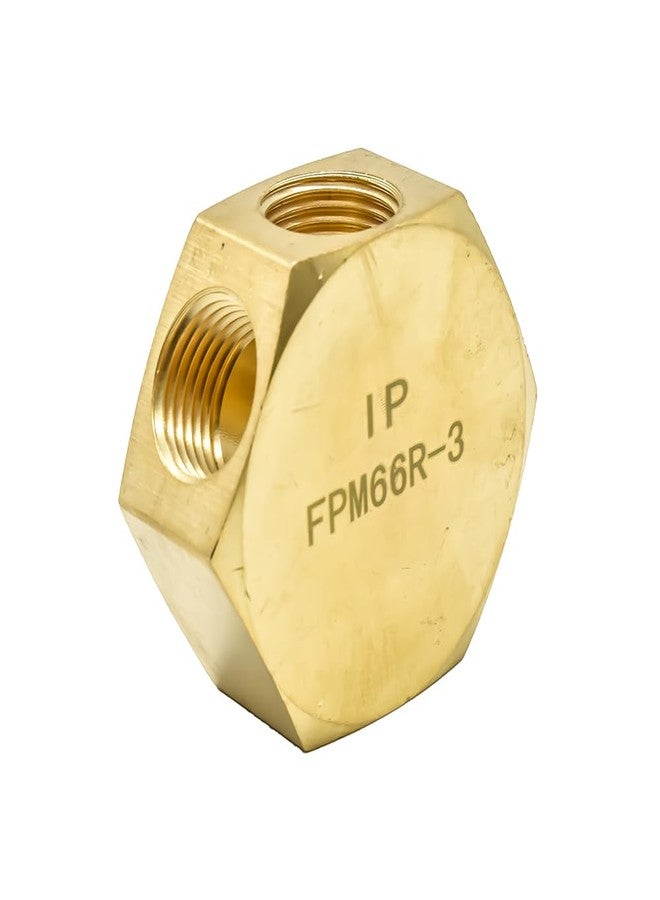 Interstate Pneumatics FPM66R-3 Brass Flat Hex Manifold - in-Out 3/8 Inch NPT Female 3 Way Outlet - Image 1
