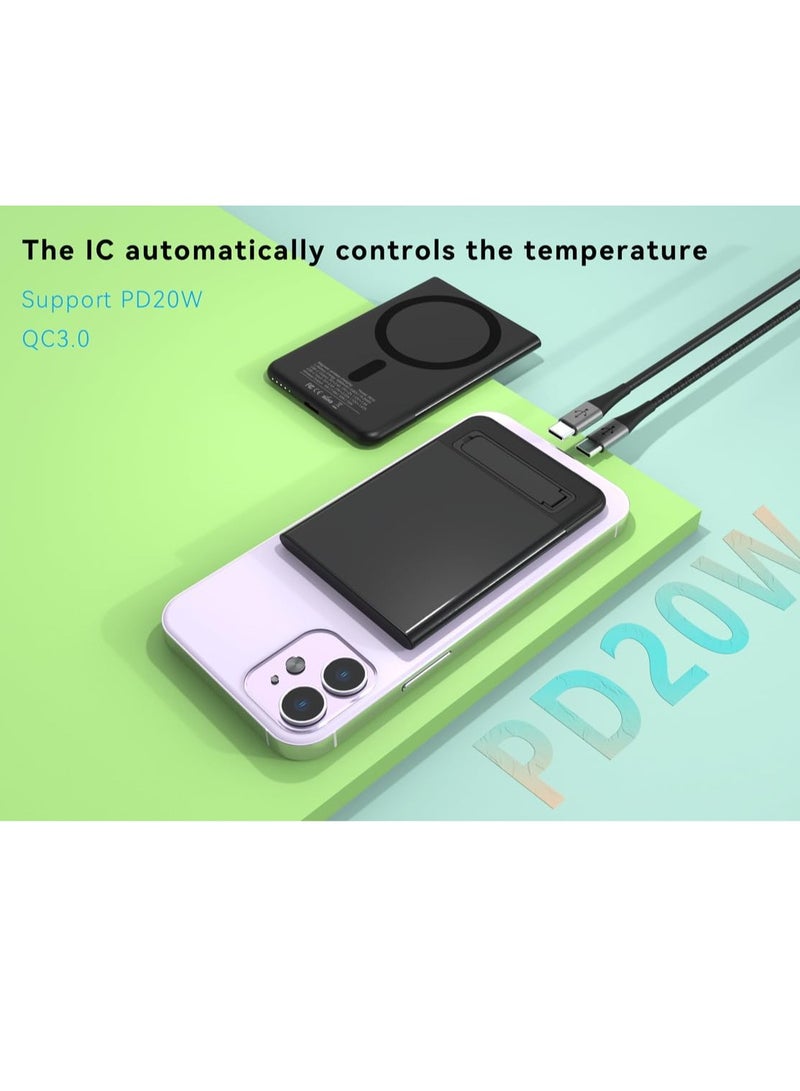 general Magnetic Power Bank 5000mAh, Wireless Portable Charger with Foldable Stand, 20W USB-C Fast Charging Ultimate Slim Battery Pack, Compatible with iPhone 15/15 Plus/15 Pro/iPhone 14/13/12 Series (Black) - Image 2