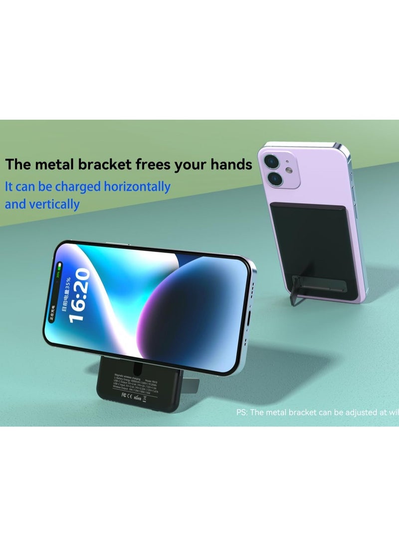 general Magnetic Power Bank 5000mAh, Wireless Portable Charger with Foldable Stand, 20W USB-C Fast Charging Ultimate Slim Battery Pack, Compatible with iPhone 15/15 Plus/15 Pro/iPhone 14/13/12 Series (Black) - Image 3