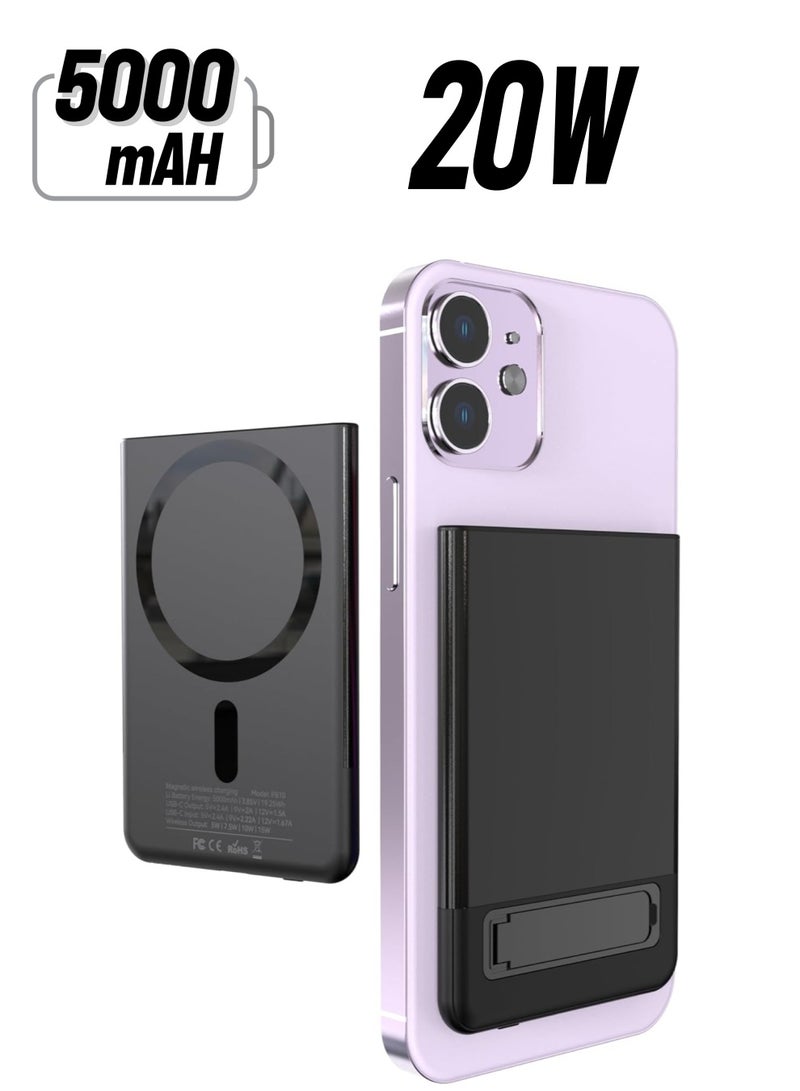 general Magnetic Power Bank 5000mAh, Wireless Portable Charger with Foldable Stand, 20W USB-C Fast Charging Ultimate Slim Battery Pack, Compatible with iPhone 15/15 Plus/15 Pro/iPhone 14/13/12 Series (Black) - Image 1