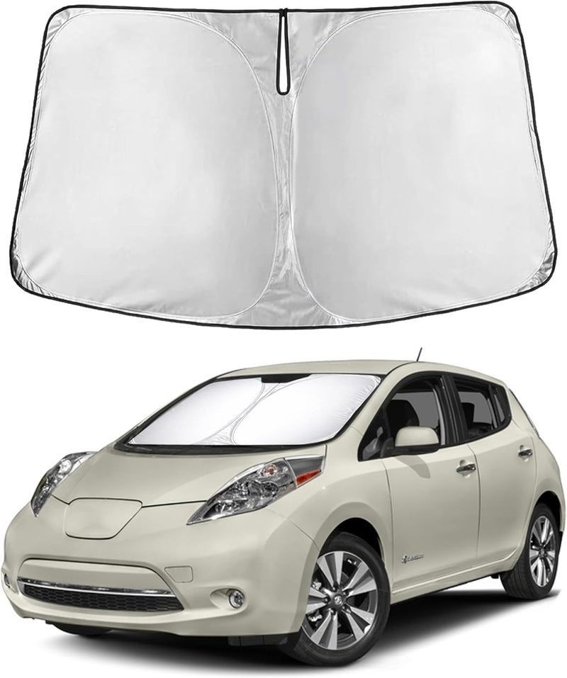إيكونور ظل شمسي للزجاج الأمامي من EcoNour لسيارة Nissan Leaf للموديلات 2011–2017 | يحمي من أشعة الشمس الضارة ويقلل من الحرارة داخل السيارة؛ قابل للطي ومزود بحقيبة تخزين - Image 1