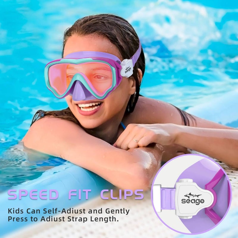 Seago Kids Swim Goggles for Kids 6-14 8-12 8-14 4-7, Swimming Goggles for Girls Boys Youth Anti-Fog 180Â° Clear Wide Vision No Leak Kids Underwater Pool Water Swim Glass with Nose Cover Mirrored Purple - Image 5