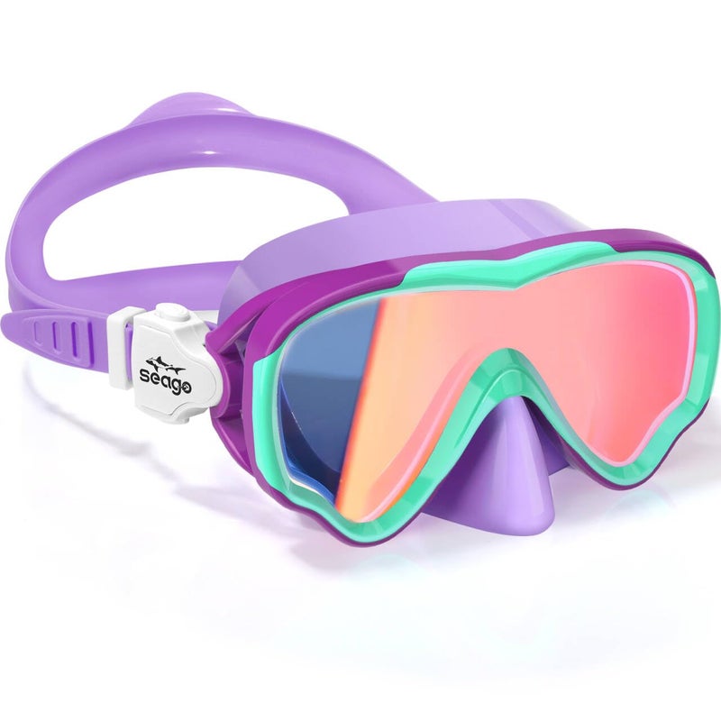 Seago Kids Swim Goggles for Kids 6-14 8-12 8-14 4-7, Swimming Goggles for Girls Boys Youth Anti-Fog 180Â° Clear Wide Vision No Leak Kids Underwater Pool Water Swim Glass with Nose Cover Mirrored Purple - Image 1