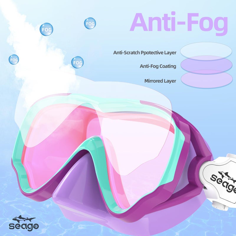 Seago Kids Swim Goggles for Kids 6-14 8-12 8-14 4-7, Swimming Goggles for Girls Boys Youth Anti-Fog 180Â° Clear Wide Vision No Leak Kids Underwater Pool Water Swim Glass with Nose Cover Mirrored Purple - Image 3