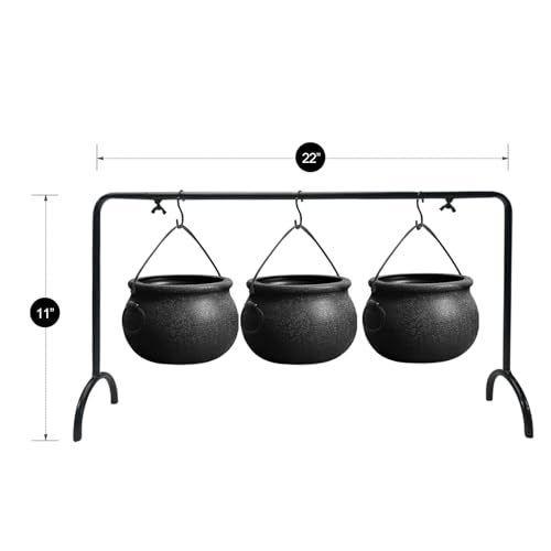 ORIENTAL CHERRY Halloween Decor - Halloween Party Decorations - Set of 3 Witches Cauldron Serving Bowls on Rack - Black Plastic Cauldron for Indoor Outdoor Home Kitchen Decoration - Image 3