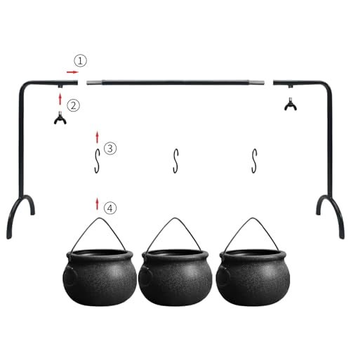 ORIENTAL CHERRY Halloween Decor - Halloween Party Decorations - Set of 3 Witches Cauldron Serving Bowls on Rack - Black Plastic Cauldron for Indoor Outdoor Home Kitchen Decoration - Image 4
