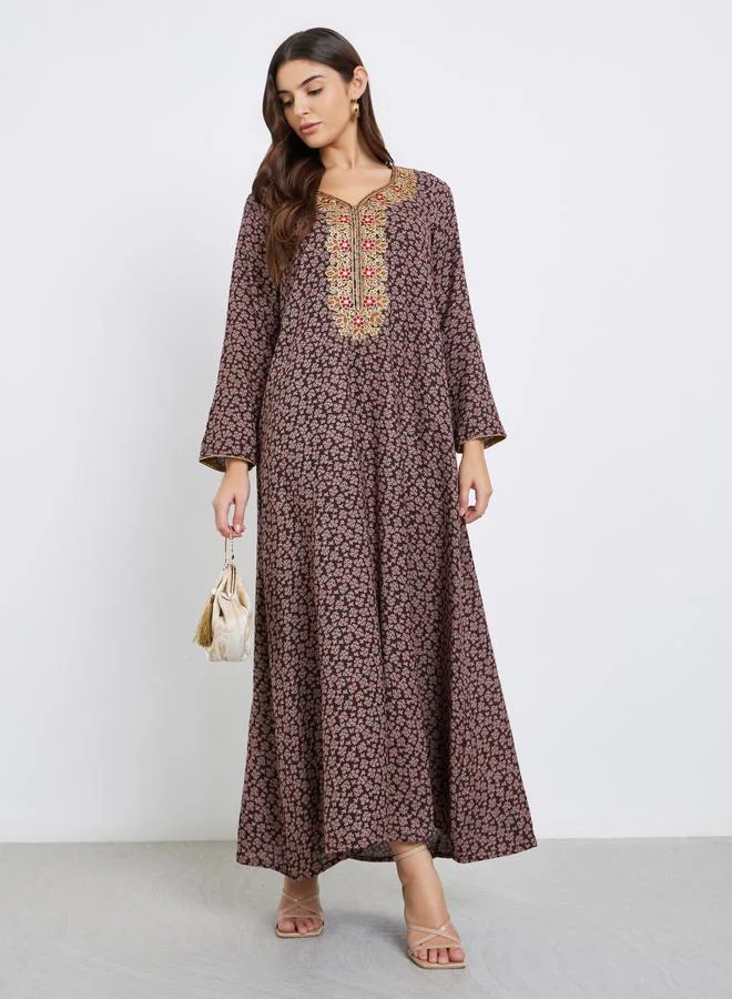 Maxim Creation Maxim Creation Multi Thread Embroidery Jalabiya with All Over Print