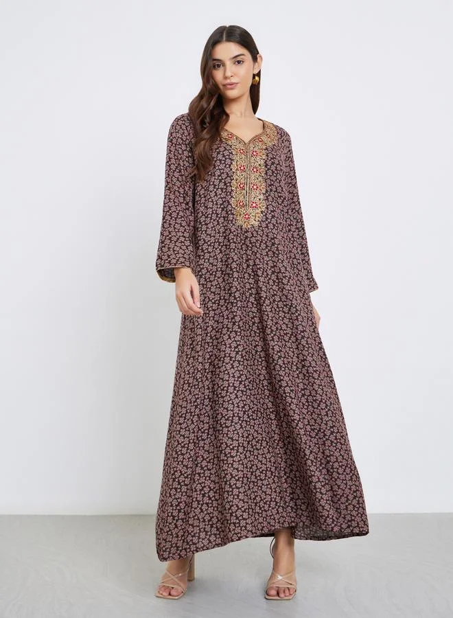Maxim Creation Maxim Creation Multi Thread Embroidery Jalabiya with All Over Print