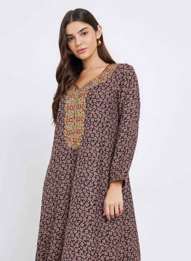 Maxim Creation Maxim Creation Multi Thread Embroidery Jalabiya with All Over Print