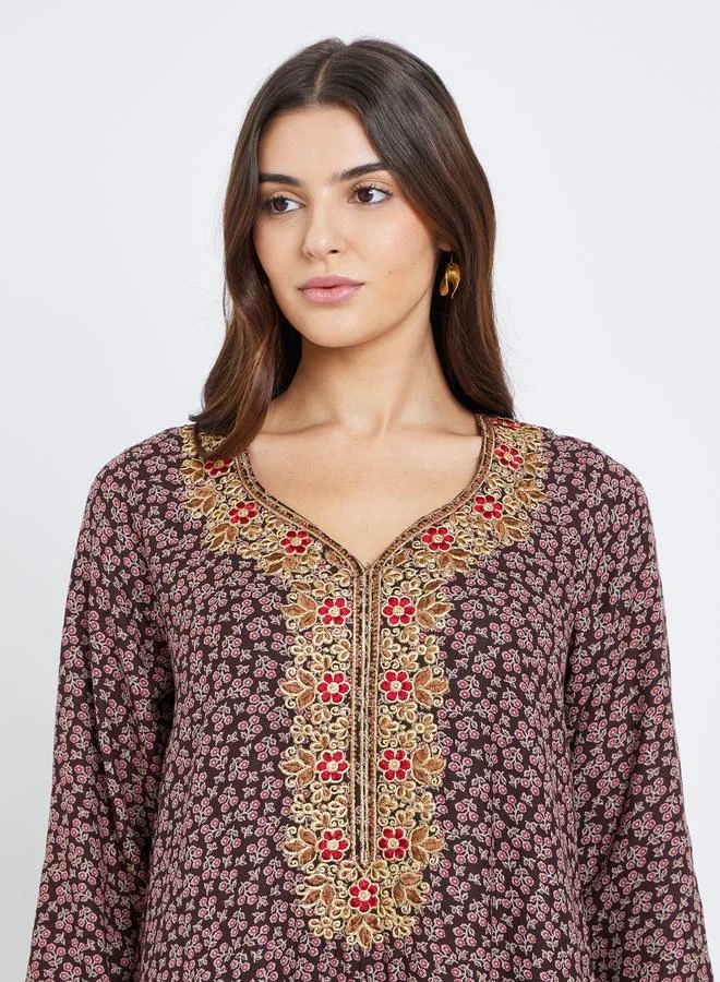 Maxim Creation Maxim Creation Multi Thread Embroidery Jalabiya with All Over Print