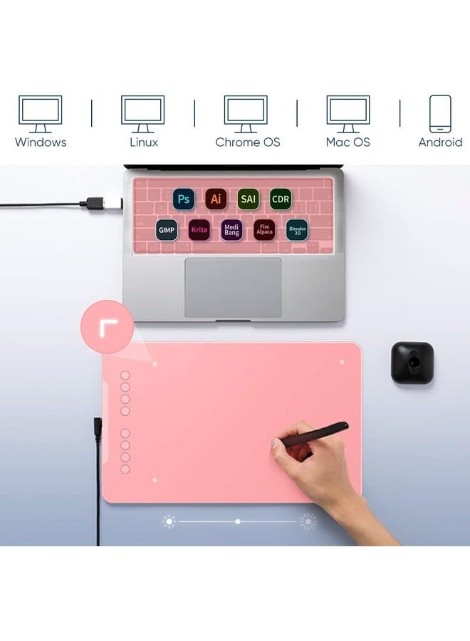 XP-PEN Deco V2 Digital Graphics Drawing Pen Tablet with Battery-Free Passive Stylus and 8 Shortcut Keys 10x6.25in | Pink  - Image 5