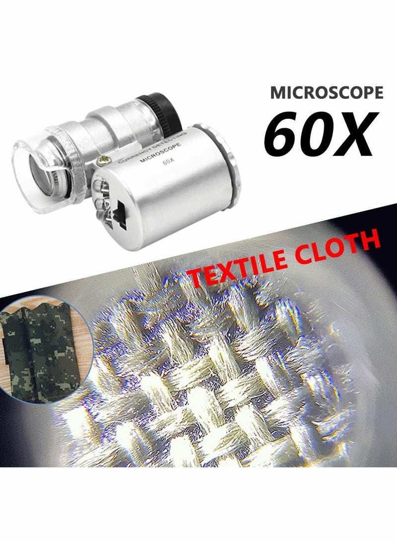 مجهر صغير، مجهر محمول عالمي 60X مزود بمصابيح LED فوق البنفسجية وعدسة مكبرة - Image 2