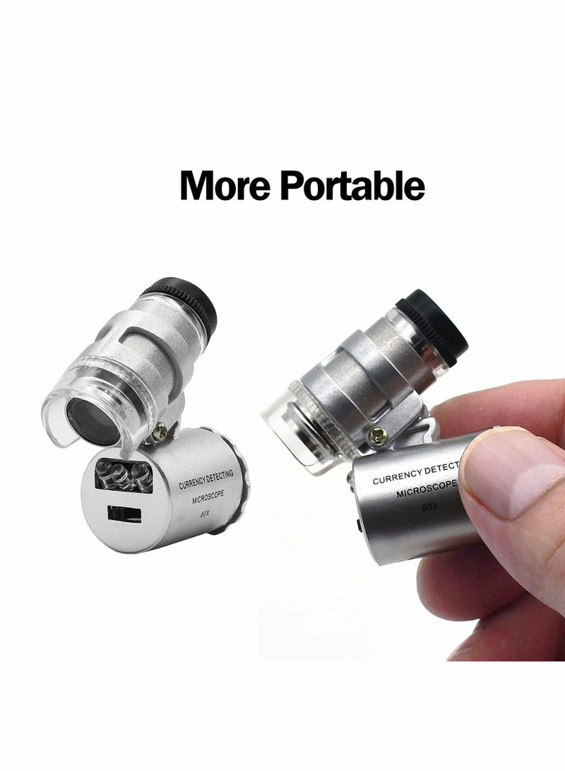 مجهر صغير، مجهر محمول عالمي 60X مزود بمصابيح LED فوق البنفسجية وعدسة مكبرة - Image 5