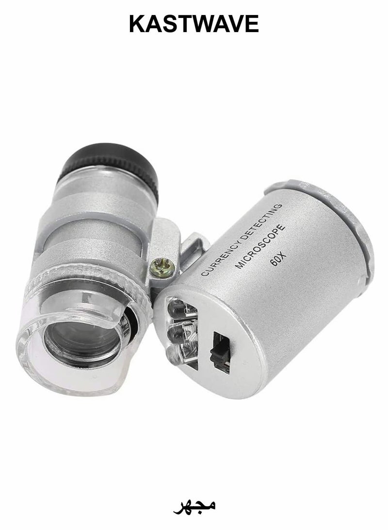 مجهر صغير، مجهر محمول عالمي 60X مزود بمصابيح LED فوق البنفسجية وعدسة مكبرة - Image 1