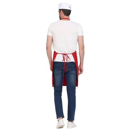 uniformer Apron for Men and Women | Durable & Stylish for Kitchen, Restaurant, Cafes | Ideal for Chefs, Bakers & Home Cooks | Easy to Clean | Unisex Design (Red_Pack of 1) - Image 4