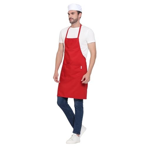 uniformer Apron for Men and Women | Durable & Stylish for Kitchen, Restaurant, Cafes | Ideal for Chefs, Bakers & Home Cooks | Easy to Clean | Unisex Design (Red_Pack of 1) - Image 3