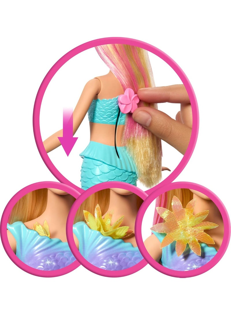 Barbie Mermaid Toy Dolls with Surprise Magic Blooming Flowers Feature, Ombre Tails, Pearl Headband Accessory & Long Blonde Hair with Pink Highlights, JDM72 - Image 4