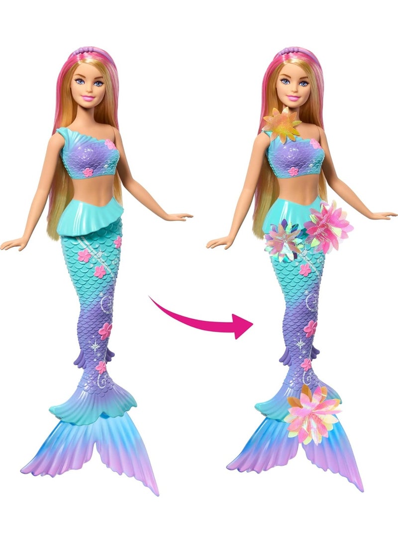 Barbie Mermaid Toy Dolls with Surprise Magic Blooming Flowers Feature, Ombre Tails, Pearl Headband Accessory & Long Blonde Hair with Pink Highlights, JDM72 - Image 5
