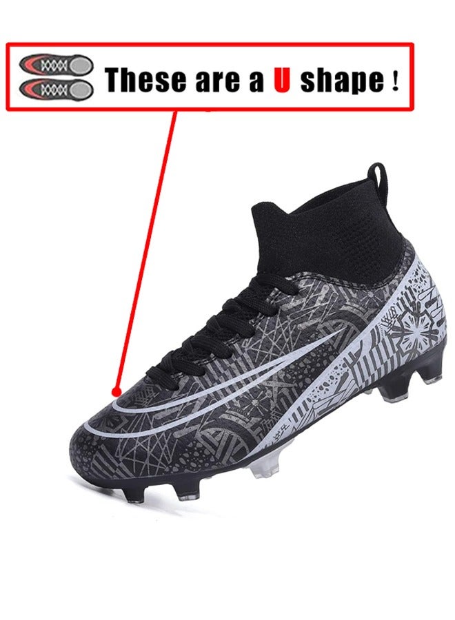 أحذية كرة القدم للرجال والنساء، أحذية رياضية لكرة القدم للبالغين من الجنسين، حذاء رياضي للتدريب عالي الكاحل غير قابل للانزلاق، أحذية كرة القدم الرياضية للطلاب الشباب (أبيض أسود) - Image 3