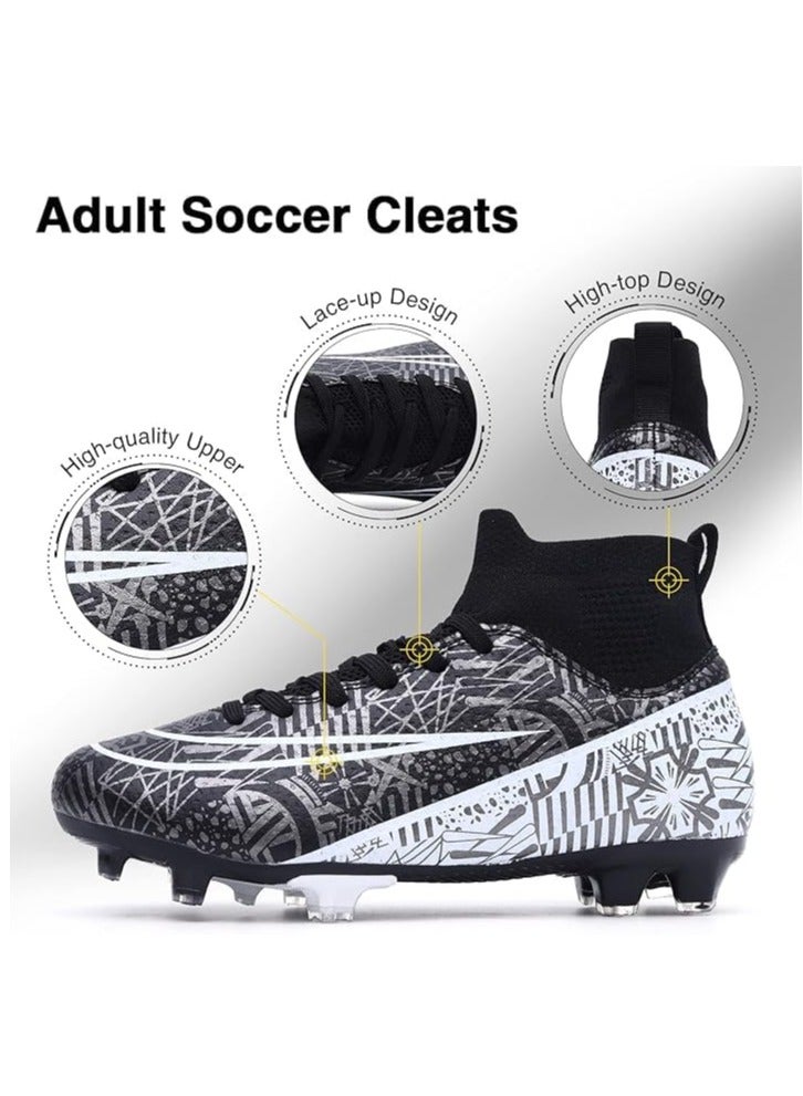 أحذية كرة القدم للرجال والنساء، أحذية رياضية لكرة القدم للبالغين من الجنسين، حذاء رياضي للتدريب عالي الكاحل غير قابل للانزلاق، أحذية كرة القدم الرياضية للطلاب الشباب (أبيض أسود) - Image 4
