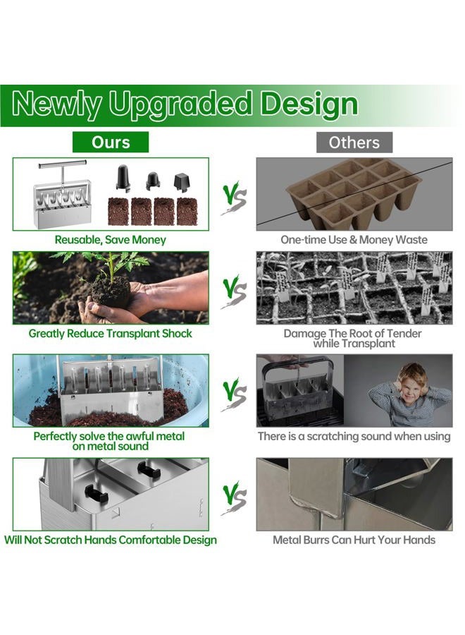 NVRGIUP Soil Blocker, 4 Cell Soil Block Maker 2 Inch with 3 Sizes Seed Pins, Seed Handheld Block Maker with Comfortable Handle, Garden Blocking Tools for Seedings, Cuttings, Greenhouses - Image 2