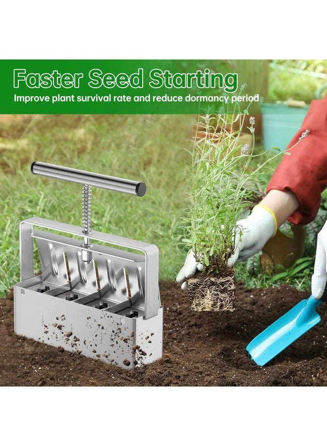 NVRGIUP Soil Blocker, 4 Cell Soil Block Maker 2 Inch with 3 Sizes Seed Pins, Seed Handheld Block Maker with Comfortable Handle, Garden Blocking Tools for Seedings, Cuttings, Greenhouses - Image 4