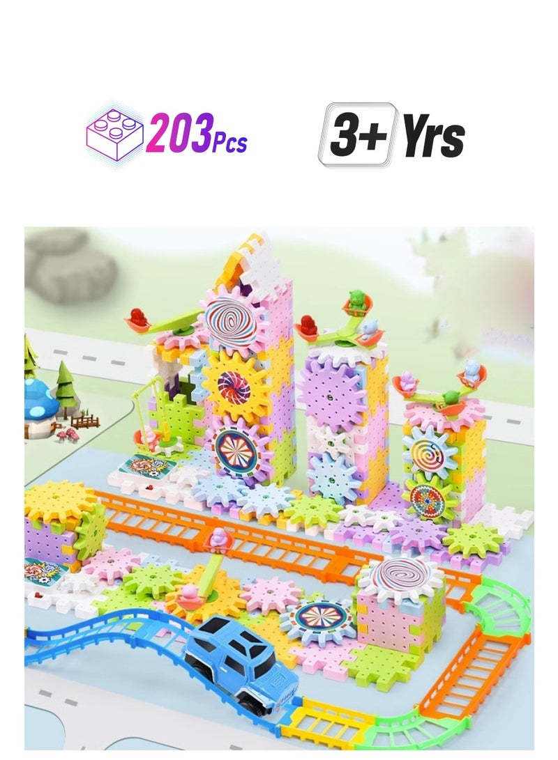 203 Pcs Electric Building Block Gear Toy Set,Learning Resources Gears STEM Building Set,Motorized Spinning Gears Educational DIY Blocks for Kids Birthday Gift  - Image 1