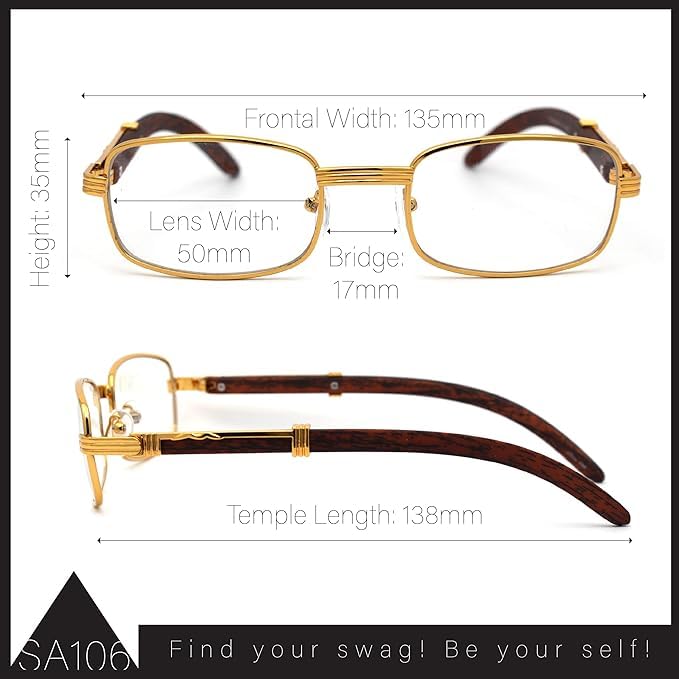 SA106 Art Nouveau Vintage Style Rectangular Metal Frame Eye Glasses Gold - Image 5
