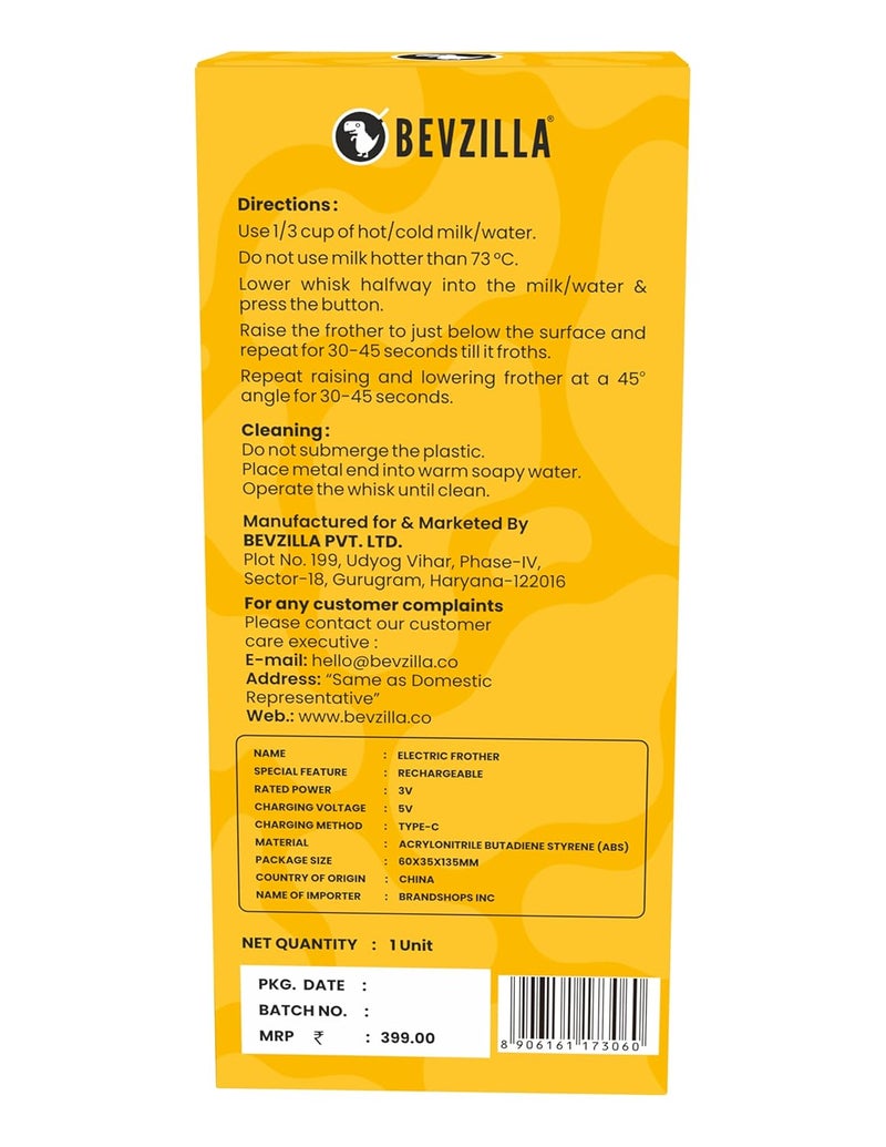 Bevzilla Rechargeable Electric Frother | 3-Speed Handheld Coffee Frother with Type-C Fast Charging | Ideal for Coffee, Matcha & Milkshakes | One-Touch Operation - Image 2