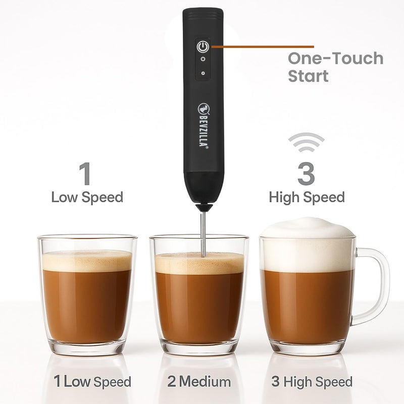 Bevzilla Rechargeable Electric Frother | 3-Speed Handheld Coffee Frother with Type-C Fast Charging | Ideal for Coffee, Matcha & Milkshakes | One-Touch Operation - Image 5