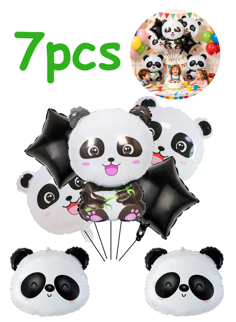 7Pcs Cute Panda Foil Balloon Set Animal Panda Head Balloons For Children Birthday Baby Shower Jungle Safari Zoo Party Decor - Image 1