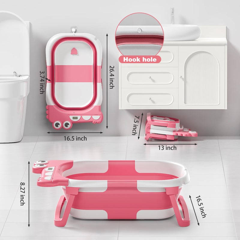 Tavlshero Collapsible Baby Bathtub for Newborn, Foldable Baby Bath Tub with Thermometer & Soft Floating Cushion & Drain Hole, Portable Travel Infant Bath Tubs for Newborns to Toddler 0-36 Months Girl, Pink - Image 4
