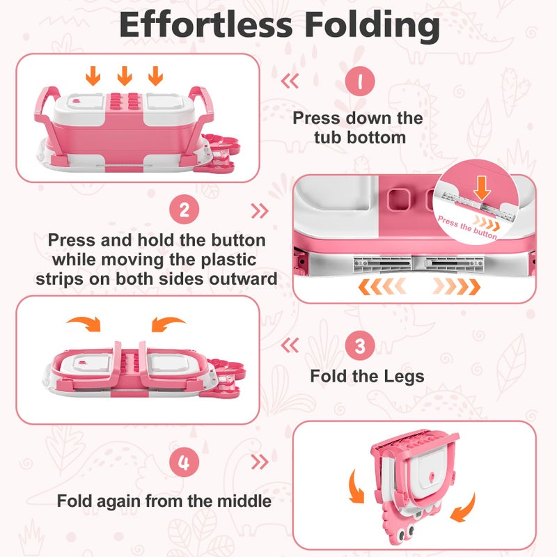 Tavlshero Collapsible Baby Bathtub for Newborn, Foldable Baby Bath Tub with Thermometer & Soft Floating Cushion & Drain Hole, Portable Travel Infant Bath Tubs for Newborns to Toddler 0-36 Months Girl, Pink - Image 5