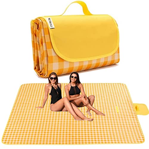 RUIBOLU Extra Large Picnic Blanket Beach Blankets 80x80 Picnic Mat Waterproof Sand Proof Foldable Portable for Outdoor Camping Hiking Travel Grass Park Music Festival Lawn Mats yellow 80x80 inch - Image 1