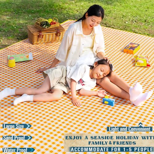RUIBOLU Extra Large Picnic Blanket Beach Blankets 80x80 Picnic Mat Waterproof Sand Proof Foldable Portable for Outdoor Camping Hiking Travel Grass Park Music Festival Lawn Mats yellow 80x80 inch - Image 3