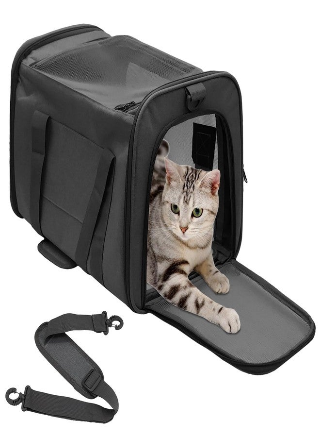 كاثسون حقيبة حمل القطط والكلاب من كاثسون، حقيبة حمل الحيوانات الأليفة، حقيبة يد قابلة للطي محمولة معتمدة من شركات الطيران، حقيبة سفر ناعمة الجوانب للكلاب الصغيرة حتى وزن 15 رطلاً (أسود) - Image 1