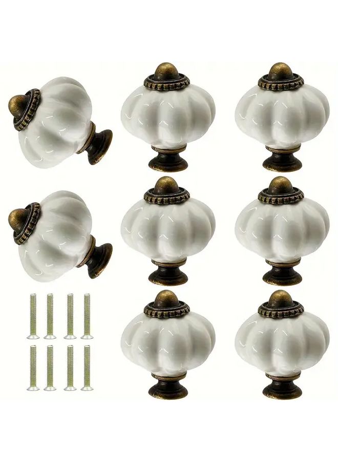 8pcs White Ceramic Pumpkin Knobs Vintage Drawer Pulls Single Hole Design with Screws - Image 3