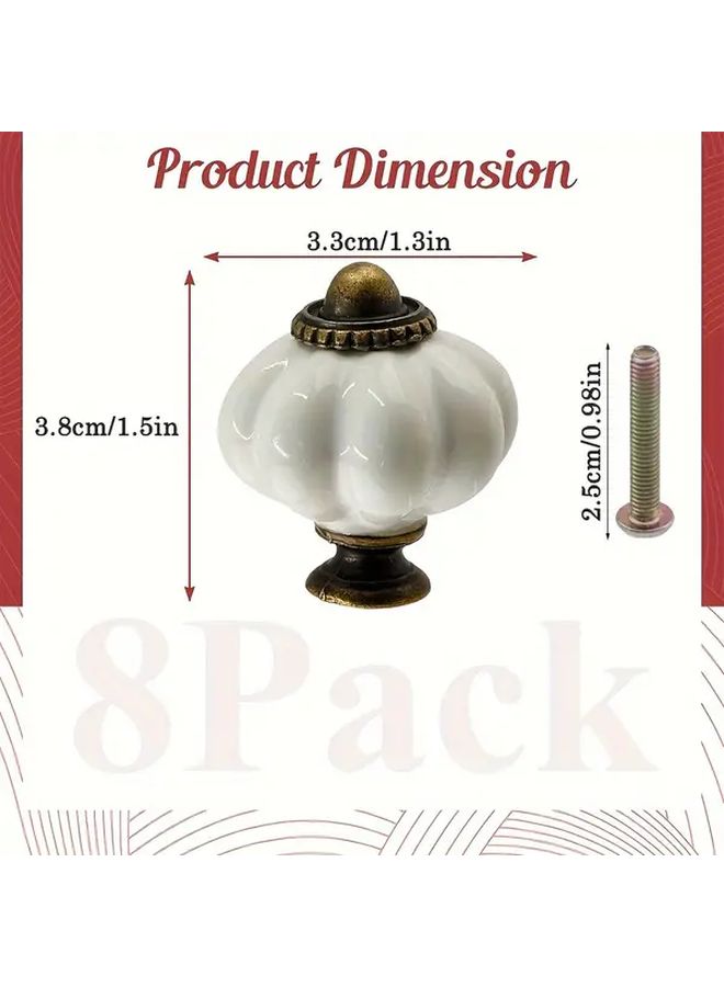 8pcs White Ceramic Pumpkin Knobs Vintage Drawer Pulls Single Hole Design with Screws - Image 5
