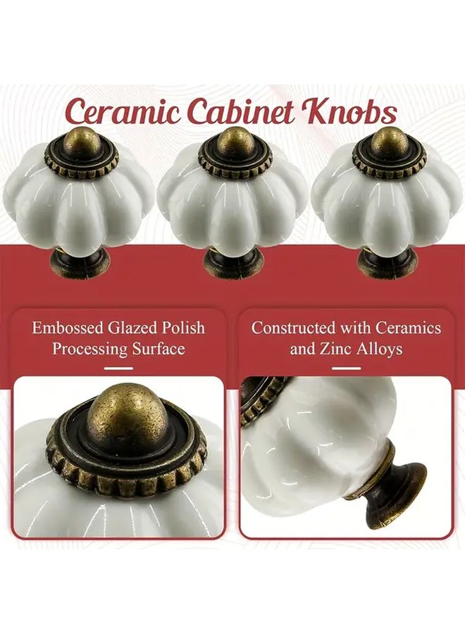8pcs White Ceramic Pumpkin Knobs Vintage Drawer Pulls Single Hole Design with Screws - Image 1