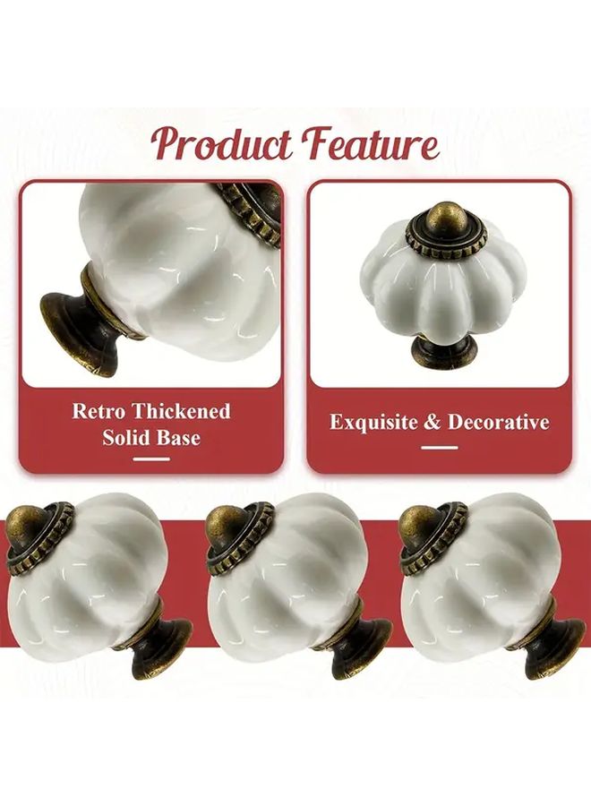 8pcs White Ceramic Pumpkin Knobs Vintage Drawer Pulls Single Hole Design with Screws - Image 4